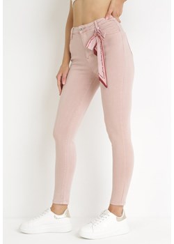 Jasnoróżowe Spodnie Skinny z Wysokim Stanem i Kokardką przy Pasie Diorene ze sklepu Born2be Odzież w kategorii Spodnie damskie - zdjęcie 156007619