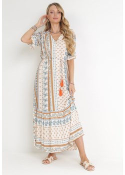 Jasnoróżowa Wiskozowa Sukienka Maxi z Materiałowym Paskiem i Falbanką Kubumi ze sklepu Born2be Odzież w kategorii Sukienki - zdjęcie 156022749