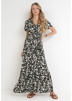 Czarna Sukienka Maxi z Gumką w Pasie w Kwiaty Aretocia ze sklepu Born2be Odzież w kategorii Sukienki - zdjęcie 156022966