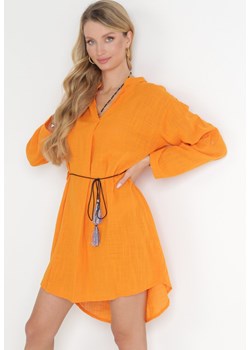 Pomarańczowa Bawełniana Sukienka Oversize z Ozdobnym Sznurkiem Eirenthea ze sklepu Born2be Odzież w kategorii Sukienki - zdjęcie 156023046