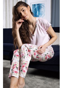 Piżama dwuczęściowa z kwiatowym printem Ines, Kolor różowy-wzór, Rozmiar S, Momenti per me ze sklepu Intymna w kategorii Piżamy damskie - zdjęcie 156076125