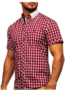 Koszula męska elegancka w kratę z krótkim rękawem bordowa Bolf 5531 ze sklepu Denley w kategorii Koszule męskie - zdjęcie 156087938