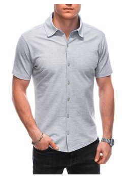 Koszula męska z krótkim rękawem 519K - szara ze sklepu Edoti w kategorii Koszule męskie - zdjęcie 156092247