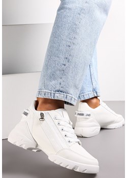Białe Sznurowane Sneakersy na Grubej Podeszwie z Suwakami Zazila ze sklepu renee.pl w kategorii Buty sportowe damskie - zdjęcie 156099299