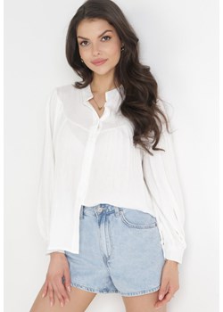 Biała Koszula z Guzikami i Marszczeniem z Bawełny Elizat ze sklepu Born2be Odzież w kategorii Koszule damskie - zdjęcie 156100049
