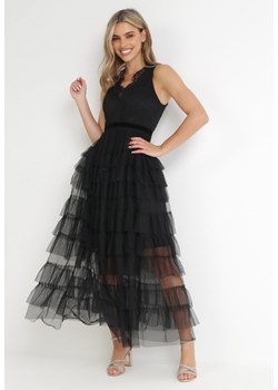 Czarna Sukienka Maxi z Tiulowym Dołem i Koronkową Górą Deliva ze sklepu Born2be Odzież w kategorii Sukienki - zdjęcie 156103359