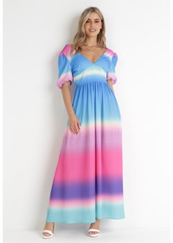 Niebieska Rozkloszowana Sukienka Maxi z Głębokim Dekoltem i Odkrytymi Plecami Dezire ze sklepu Born2be Odzież w kategorii Sukienki - zdjęcie 156124346