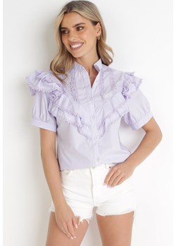 Fioletowa Koszula z Falbankami i Koronkowymi Wstawkami Keani ze sklepu Born2be Odzież w kategorii Koszule damskie - zdjęcie 156183099