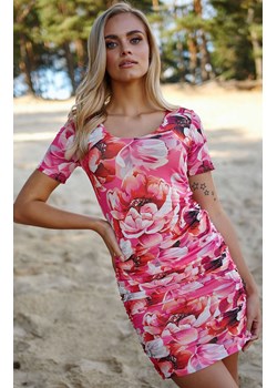 Krótka dopasowana sukienka z wzorzystej siatki M797/39, Kolor różowy-wzór, Rozmiar 36/38, Makadamia ze sklepu Primodo w kategorii Sukienki - zdjęcie 156197229