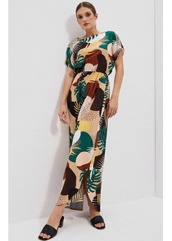 Wzorzysta sukienka maxi w tropikalny wzór 4010, Kolor beżowo-zielony, Rozmiar S, Moodo ze sklepu Primodo w kategorii Sukienki - zdjęcie 156197297