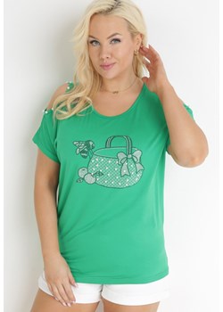 Zielona Bluzka Oversize z Nadrukiem i Cyrkoniami Gerris ze sklepu Born2be Odzież w kategorii Bluzki damskie - zdjęcie 156239897