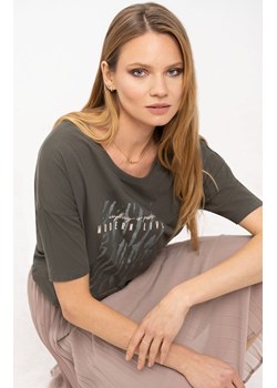 Bawełniany t-shirt o luźnym kroju w kolorze khaki T-Wild, Kolor khaki, Rozmiar S, Volcano ze sklepu Primodo w kategorii Bluzki damskie - zdjęcie 156243066