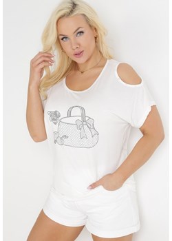 Biała Bluzka Oversize z Nadrukiem i Cyrkoniami Gerris ze sklepu Born2be Odzież w kategorii Bluzki damskie - zdjęcie 156246158