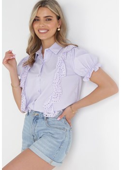 Fioletowa Koszula z Haftowanymi Falbankami Bruchy ze sklepu Born2be Odzież w kategorii Koszule damskie - zdjęcie 156252006
