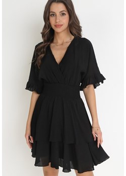 Czarna Sukienka Mini z Gumką w Pasie i Falbankami Edeane ze sklepu Born2be Odzież w kategorii Sukienki - zdjęcie 156252066