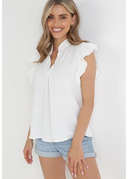 Biała Bluzka z Falbankami przy Ramionach i Dłuższym Tyłem Ashlin ze sklepu Born2be Odzież w kategorii Bluzki damskie - zdjęcie 156252089