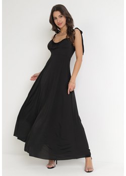Czarna Rozkloszowana Sukienka Maxi z Wiązanymi Ramiączkami Lisija ze sklepu Born2be Odzież w kategorii Sukienki - zdjęcie 156252209