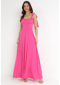 Ciemnoróżowa Rozkloszowana Sukienka Maxi z Wiązanymi Ramiączkami Lisija ze sklepu Born2be Odzież w kategorii Sukienki - zdjęcie 156252219