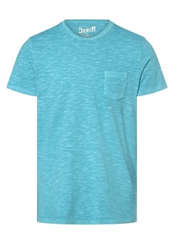 DENIM by Nils Sundström T-shirt męski Mężczyźni Bawełna turkusowy wypukły wzór tkaniny ze sklepu vangraaf w kategorii T-shirty męskie - zdjęcie 156258508