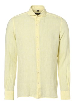 Nils Sundström Męska koszula lniana Mężczyźni Slim Fit len żółty wypukły wzór tkaniny kołnierzyk włoski ze sklepu vangraaf w kategorii Koszule męskie - zdjęcie 156258585