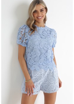 Niebieska Koronkowa Bluzka z Krótkimi Rękawami Draizy ze sklepu Born2be Odzież w kategorii Bluzki damskie - zdjęcie 156272776