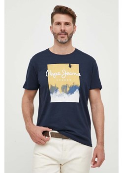 Pepe Jeans t-shirt bawełniany kolor granatowy z nadrukiem ze sklepu ANSWEAR.com w kategorii T-shirty męskie - zdjęcie 156289968