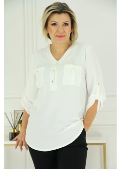 Bluzka elegancka damska koszulowa biała - 2XL ze sklepu femimoda.pl w kategorii Koszule damskie - zdjęcie 156688696