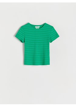Reserved - Dzianinowy T-shirt - zielony ze sklepu Reserved w kategorii Bluzki damskie - zdjęcie 156724236