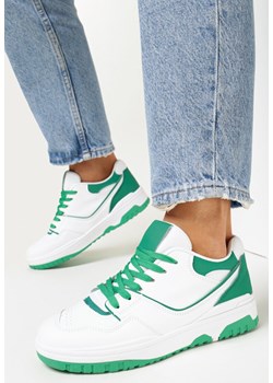 Biało-Zielone Sznurowane Sneakersy na Płaskiej Podeszwie Mefin ze sklepu born2be.pl w kategorii Buty sportowe damskie - zdjęcie 156770177
