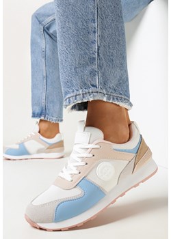 Biało-Szare Sneakersy na Płaskiej Podeszwie z Przeszyciami Kollia ze sklepu born2be.pl w kategorii Buty sportowe damskie - zdjęcie 156778396