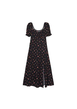 Cropp - Czarna sukienka midi w kwiaty - czarny ze sklepu Cropp w kategorii Sukienki - zdjęcie 156855817