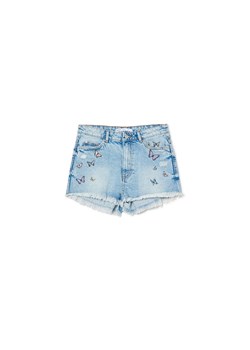 Cropp - Szorty jeansowe z nadrukiem w motyle - niebieski ze sklepu Cropp w kategorii Szorty - zdjęcie 156855859