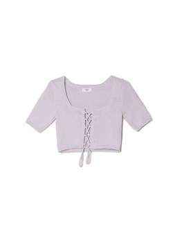 Cropp - Liliowa swetrowa bluzka z wiązaniem - fioletowy ze sklepu Cropp w kategorii Bluzki damskie - zdjęcie 156856057