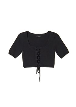 Cropp - Swetrowa bluzka z wiązaniem - czarny ze sklepu Cropp w kategorii Bluzki damskie - zdjęcie 156856058