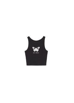 Cropp - Czarny tank top z nadrukiem - czarny ze sklepu Cropp w kategorii Bluzki damskie - zdjęcie 156856128