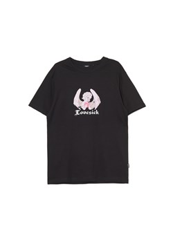 Cropp - Czarny t-shirt z motywem anioła - czarny ze sklepu Cropp w kategorii T-shirty męskie - zdjęcie 156856749