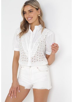 Biała Koronkowa Koszula ze Stójką i Ozdobnym Haftem Astralee ze sklepu Born2be Odzież w kategorii Koszule damskie - zdjęcie 156880557