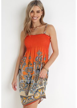 Pomarańczowa Sukienka z Elastycznym Kwadratowym Dekoltem Kogora ze sklepu Born2be Odzież w kategorii Sukienki - zdjęcie 156884335