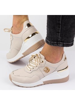 Beżowe skórzane sneakersy damskie S.BARSKI 29169 ze sklepu suzana.pl w kategorii Buty sportowe damskie - zdjęcie 156898305