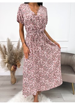 Pudrowa Sukienka Maxi w Kwiaty ze sklepu ModnaKiecka.pl w kategorii Sukienki - zdjęcie 156941428