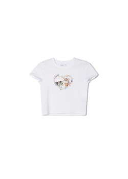 Cropp - Krótki t-shirt z kotami - biały ze sklepu Cropp w kategorii Bluzki damskie - zdjęcie 156953436