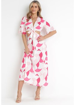 Różowa Rozkloszowana Sukienka Maxi z Kopertowym Dekoltem z Ozdobnym Wiązaniem Hanie ze sklepu Born2be Odzież w kategorii Sukienki - zdjęcie 157024987