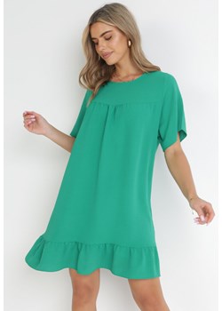 Zielona Sukienka Mini z Rozkloszowanym Dołem i Falbanką Neothea ze sklepu Born2be Odzież w kategorii Sukienki - zdjęcie 157025139