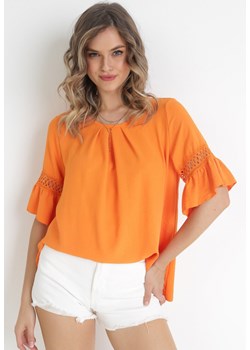 Pomarańczowa Bluzka z Ażurowymi Wstawkami na Krótkich Rękawach Andreaan ze sklepu Born2be Odzież w kategorii Bluzki damskie - zdjęcie 157025149