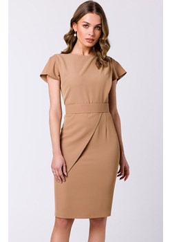 Sukienka ołówkowa z paskiem w kolorze beżowym S336, Kolor beżowy, Rozmiar L, Stylove ze sklepu Primodo w kategorii Sukienki - zdjęcie 157040336