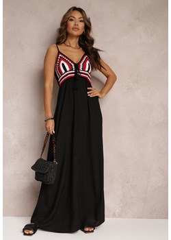 Czarna Bawełniana Sukienka Maxi z Szydełkową Górą i Gumkami na Plecach Jennesia ze sklepu Renee odzież w kategorii Sukienki - zdjęcie 157053376