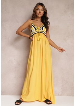 Żółta Bawełniana Sukienka Maxi z Szydełkową Górą i Gumkami na Plecach Jennesia ze sklepu Renee odzież w kategorii Sukienki - zdjęcie 157053396