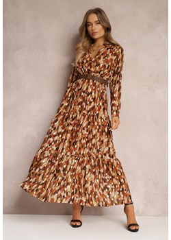 Brązowa Sukienka Bancroft z Błyszczącym Nadrukiem ze sklepu Renee odzież w kategorii Sukienki - zdjęcie 157053509