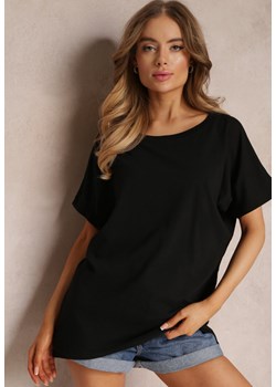 Czarny Bawełniany T-shirt Oversize z Krótkim Rękawem i Dłuższym Tyłem Zanimara ze sklepu Renee odzież w kategorii Bluzki damskie - zdjęcie 157055827