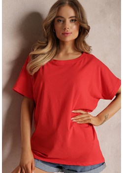 Czerwony Bawełniany T-shirt Oversize z Krótkim Rękawem i Dłuższym Tyłem Zanimara ze sklepu Renee odzież w kategorii Bluzki damskie - zdjęcie 157055837